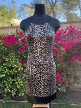 Vintage Deadstock Cache Leopard/Cheetah Print High Neck Silk Mini Dress